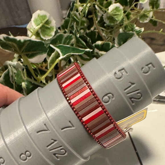 Pomina Red Multicolor Striped Enamel Cuff Bracelet Magnetic Closure (BR1010/2) - Picture 2 of 3